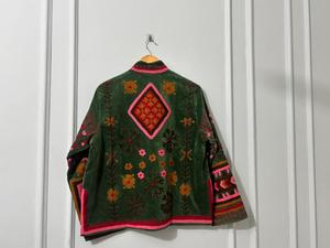 Chaqueta Azul de Terciopelo Suzani, Tejida, Transpirable, Bordada a Mano, Estilo Bohemio, Étnica, para Festivales - Product Image 5