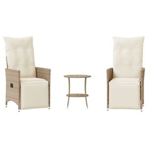 Conjunto de Bistro de 3 Piezas en Poliratán Beige con Cojines, Muebles de Patio - Product Image 2