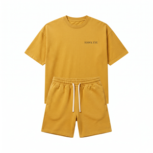 Custom Oversized 100% Cotton Summer Casual Breathable Two-Piece Men's T-Shirt and Shorts Set - Product Image 4
