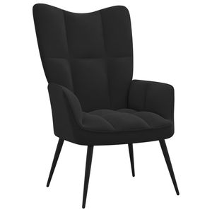 Chaise relaxante en velours noir avec repose-pieds en acier et tabouret pour salon - Product Image 6