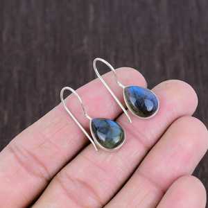 Boucles d'oreilles en labradorite bleue, argent sterling 925, forme poire, faites à la main, bijoux en pierres précieuses, cadeau de luxe - Product Image 6
