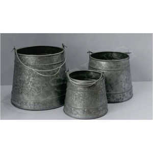 Rustic Galvanized Metal Planter Bucket <b>Set</b> <b>Large</b> Zinc Flower Pot Vintage Garden Metal Plant Pots Outdoor Indoor Metal Planters - Product Image 1
