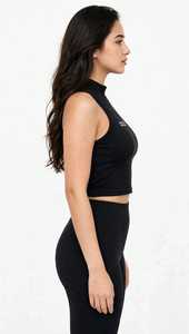 <b>Women's</b> <b>Black</b> Sleeveless Mock Neck <b>Tank</b> <b>Top</b> Short Crop Letter Print Casual Summer - Product Image 2