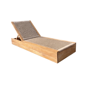 Chaise longue d'extérieur pliable en teck massif tressé, avec inclinaison manuelle, idéale pour la plage, les complexes hôteliers et les villas - Product Image 3