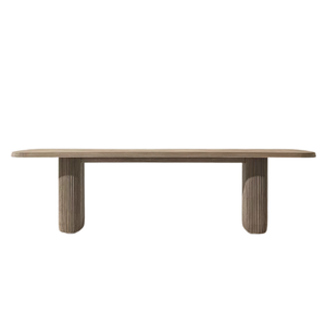 Contemporary Modern Outdoor Dining <b>Table</b> Solid Teak Wood Luxury <b>Rounded</b> Rectangle Top Fluted Base for Resort <b>Patio</b> Dining - Product Image 1