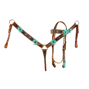 Conjunto de cuello de pecho y cabeza con cuentas occidentales de cuero genuino de moda superior con acentos de flores en 3D, proveedor de fabricante al por mayor - Product Image 2