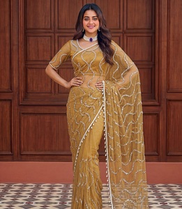 Indian Traditional Ethnic Fancy Designer Wedding Party Wear Saree Heavy Net Material Embroidery Sequins Work Recycled Materials - Product Image 1