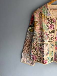 Women's Embroidered Floral Kantha Vest Cotton Waistcoat Button Front <b>Patchwork</b> <b>Jacket</b> With Pockets for Winter gift for her - Product Image 2