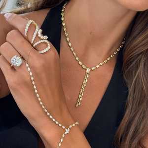 Diamond Lariat Tennis Necklace Emerald Cut Lab Grown Bezel Y Layering Minimalist Bridal Statement Jewelry 10K 14K 18K Solid Gold - Product Image 5