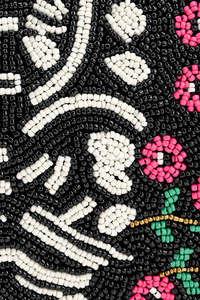 Sac à main rectangulaire brodé fait main, durable et écologique, motifs floraux et géométriques, vert, rose, noir, blanc, toile de coton - Product Image 3