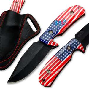 Couteau tactique à lame fixe de qualité industrielle en acier D2, fait main, avec manche à motif drapeau américain |   USA Chasse Camping OEM - Product Image 1