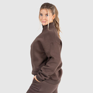 Sweat-shirt d'hiver pour femme, brodé et personnalisé, grande taille, demi-zip, coupe oversize à épaules tombantes, pour le sport, à prix de gros - Product Image 4
