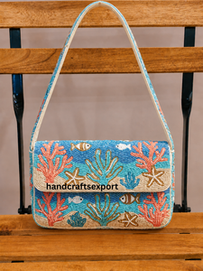 Bolso de Hombro Hecho a Mano, Ligero y Ecológico, con Cuentas de Coral Marino, para Venta al por Mayor, Bordado con Vida Marina Colorida - Product Image 4