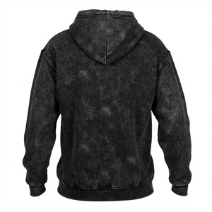 Sweat à capuche imperméable en coton épais pour homme, style vintage, délavé à l'acide, avec strass, motif loup, effet minéral, coupe ample - Product Image 2