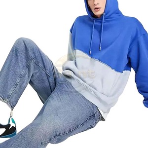 Sweat à capuche décontracté pour homme en tricot color block, manches régulières, 100 % coton, coupe oversize, style vintage, hiver - Product Image 3