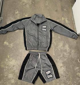 Custom Streetwear <b>Men's</b> Nylon Windbreaker <b>Jacket</b> and Shorts Set Zip Up Water Resistant Two Piece Tracksuit - Product Image 1