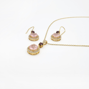 925 Sterling Silver Natural <b>Garnet</b> Rose Quartz Pendant & <b>Earring</b> Set Gold Plated OEM ODM Fine Jewelry - Product Image 4