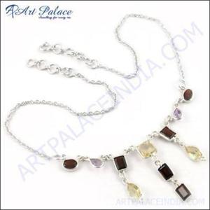 สร้อยคอเงินพลอยซิทรีนและควอตซ์สีแดงสร้อยคอพลอยที่งดงามสร้อยคอที่เจ๋งที่สุด - Product Image 1