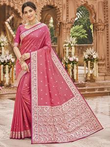 Sari en soie Banarasi traditionnel indien avec broderie Zari pour les occasions de mariage et les événements festifs, tenue pour femmes - Product Image 4