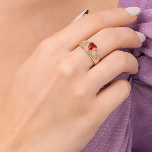 Women's Solid 18K Real <b>Gold</b> Plated <b>Cocktail</b> <b>Ring</b> Heart Cut Red Zircon Pave Setting Romantic Style Jewelry - Product Image 4