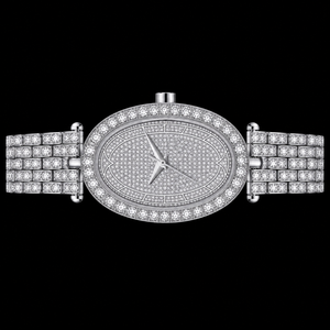 Montre-bracelet de luxe en acier inoxydable argenté, sertie de moissanite ovale, style Hip Hop, bijou de mode haut de gamme, collection - Product Image 2