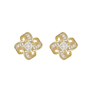 Moissanite Flower <b>Stud</b> Earrings 925 Sterling <b>Silver</b> Gold Plated Luxury Baguette Round Cut Claw Setting Trendy Bridal Jewelry - Product Image 4