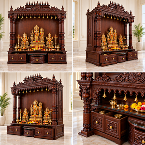Mandir de Madera de Nogal Oscuro para Grandes Salas de Pooja, Mandir Tradicional Indio de Madera Tallada con Pilares Tallados, EE. UU. - Product Image 6