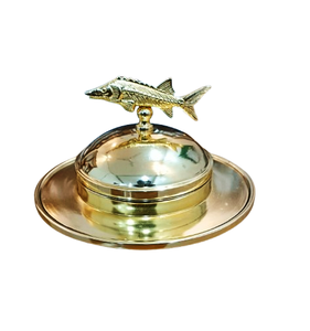 Service à caviar artisanal en laiton avec insert en verre – Support de luxe fait main sur pieds avec couvercle - Product Image 1