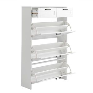 FCH White Particle Board 3-Drawer Shoe Cabinet with Top Baffle 80*25*120cm 2-Drawer Cabinet Organizer - Product Image 3