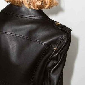 Wholesale High Quality Custom Color Genuine <b>Leather</b> <b>Jackets</b> Belt Design Fashion Women Black <b>Leather</b> <b>Jacket</b> Genuine <b>Leather</b> - Product Image 4