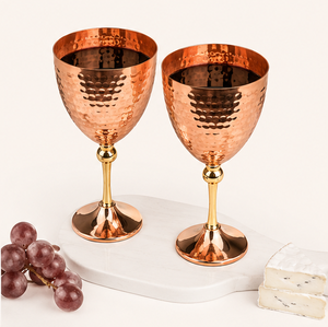 Handcrafted 100% Pure Hammered Copper <b>Wine</b> <b>Goblet</b> With Brass Stem Luxury Unbreakable Metal Cocktail Glass For Wedding Party Use - Product Image 2
