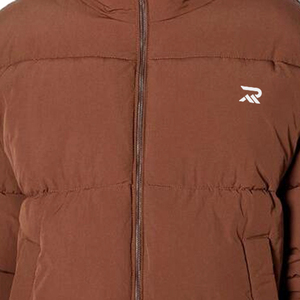 Chaqueta Acolchada Marrón para Hombre, Cuello Alto, Cierre de Cremallera, Cortavientos, Abrigo Casual de Invierno, Corte Regular, Relleno de Poliéster - Product Image 3