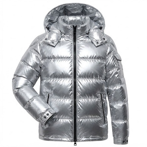 2027 Winter Men Metallic Silver Puffer Jacket Shiny Hooded <b>Bubble</b> <b>Coat</b> Thick Quilted Warm Jacket Custom OEM Wholesale - Product Image 1