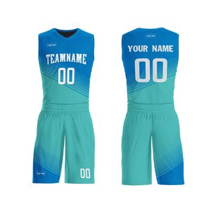 Uniforme de Baloncesto Personalizado, Unisex, Sin Mangas, Cuello en V, Nombre del Equipo, Número, Degradado Azul Verde, 100% Poliéster, Ropa de Equipo - Product Image 1