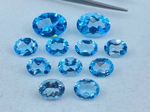 Topaze bleu ciel facettée de forme ovale, pierres précieuses en vrac, tailles variées de 4x3mm à 14x10mm, lot calibré pour la fabrication de bijoux - Product Image 5