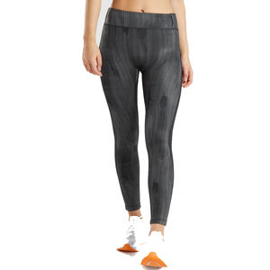 Leggings de yoga gris anthracite texturés à taille élastique avec poche latérale, taille haute, compression, séchage rapide, vêtements de sport - Product Image 2