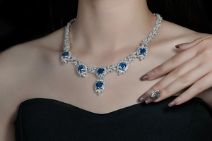 Colliers en argent sterling 925 avec diamants moissanite, colliers bleus et blancs à coupe poire et coussin, collier moissanite 89,02 ct - Product Image 6