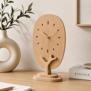 Wooden Desk <b>Clock</b> Oval <b>Table</b> <b>Clock</b> Quartz Movement Custom Logo Modern Geometric Home Office Decor - Product Image 2