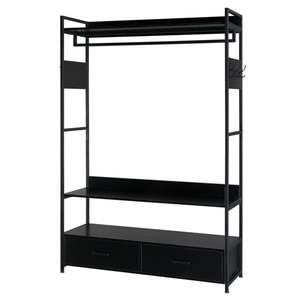 Armoire de rangement autoportante noire en métal robuste pour chambre à coucher avec penderie et multiples étagères de rangement - Product Image 2