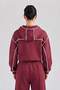 Sudadera con capucha y cremallera personalizada con bordado de chenilla, de algodón polar de 450 GSM de alto gramaje, estilo corto, para invierno, tejida - Product Image 2