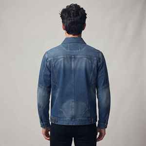 Chaqueta de Mezclilla Azul para Hombre, Estilo Clásico Otoño-Invierno, Cuello Solapa, Cierre de Botones, Estilo Retro Americano, Casual, Tallas Grandes - Product Image 5
