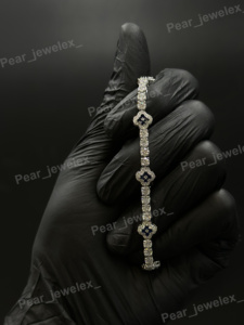 Luxury VVS Moissanite Tennis <b>Bracelet</b> Black Color Stone Round Cut 925 Silver Women's Wedding <b>Bracelet</b> - Product Image 3