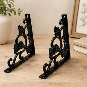 SHUBHAM <b>Black</b> Iron Wall <b>Shelf</b> <b>Bracket</b> Decorative Grapevine Corner Rack Hanging <b>Shelf</b> Fitting for Home Wine Cellar - Product Image 4