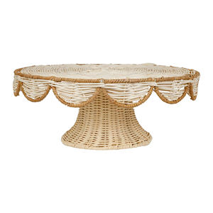 Elegant Cream-Wash Scalloped <b>Cake</b> <b>Stand</b>, Artisanal Woven Pedestal Server for Spring Tea Parties - Product Image 4