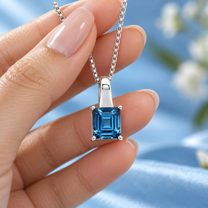 Collier pendentif solitaire goutte d'eau en argent sterling 925 avec topaze bleue, bijoux de fiançailles, de mariage et de fête avec chaîne à maillons - Product Image 3