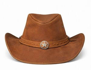Chapeau de cowboy western en cuir brun rustique avec concho étoile, style vintage ranch, large bord, pour homme, idéal pour l'équitation et les activités de plein air - Product Image 2