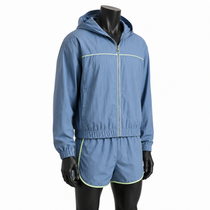 Ensemble short et veste coupe-vent légère en nylon pour homme, personnalisé en usine, tricot technique, color block, streetwear, jogging d'été - Product Image 5