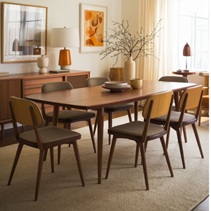 Luxury <b>Mid</b> <b>Century</b> Japandi Solid Teak Wood Dining <b>Table</b> Set for Modern Dining Room - Product Image 1