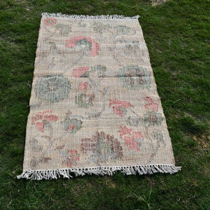 Alfombra de Escalera Hecha a Mano de Yute y Algodón |   Flecos geométricos de kilim |   Alfombra Lavable Reversible Tradicional Natural para Sala de Estar - Product Image 3