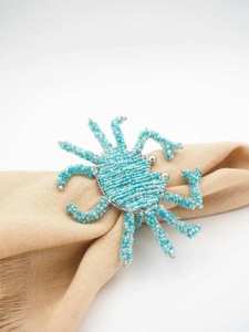 Anneau de serviette artisanal tissé en perles de couleur turquoise, élégant et fait main, pour la décoration de table nautique de luxe lors de mariages et banquets côtiers - Product Image 2
